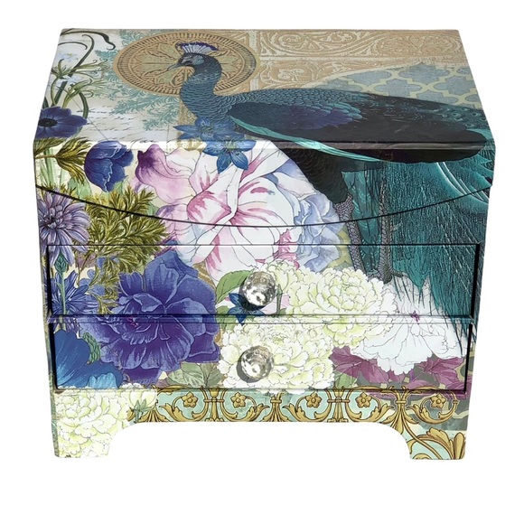 Peacock Jewelry Dresser Organizer Box with Mirror - Picture 2 of 7